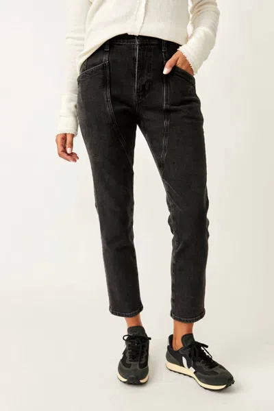 Shop Free People We The Free Beacon Mid-rise Slim Crop Jeans In Black Quartz
