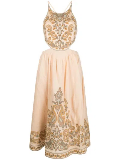 Zimmermann Devi Linen Midi Dress In Pink