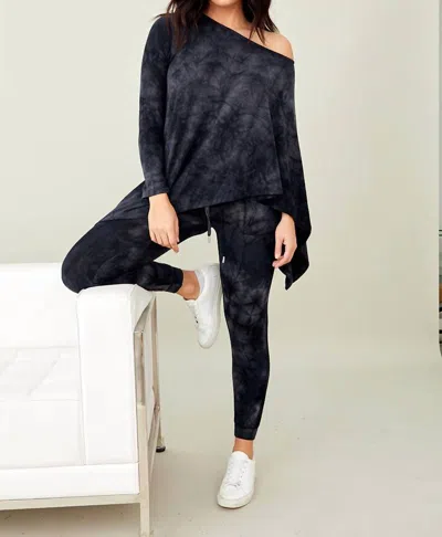 Shop French Kyss Soft Stretch Asymmetrical Tie Dye Top In Onyx In Grey