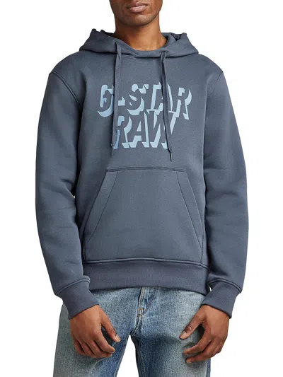 Shop G-star Raw Mens Fleece Long Sleeve Hoodie In Blue