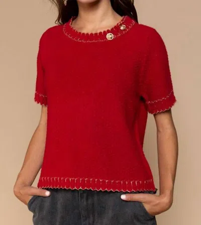 Shop Pol Round Neck With Gold Button Detail Sweater In Ruby In Red