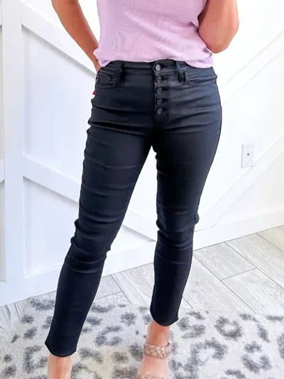 Shop Kancan Keagan High Rise Coated Skinny Jeans  In Black Denim In Blue