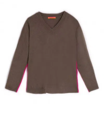 Shop Vilagallo Simone Sweater In Kaki Pink/ Orange Star In Brown