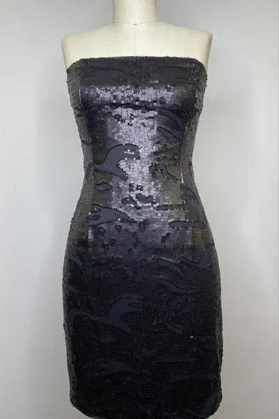 Shop Ariella Strapless Sequin Mini Dress In Black In Grey