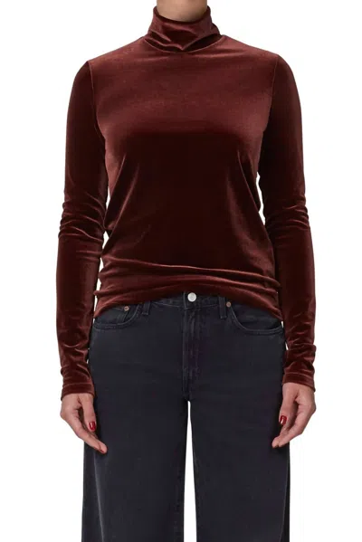 Shop Agolde Pascale Turtleneck Top In Chocolate Milk In Red