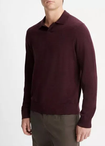 Shop Vince Merino Wool Long-sleeve Johnny Collar Shirt In Heather Pino Vino In Red