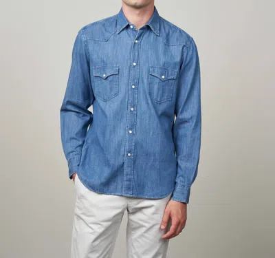 Shop Hartford Phoenix Denim Button Down Shirt In Indigo Blue