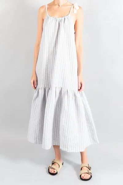 Shop Apiece Apart Shoulder Tie Dress In Textured Stripe Print In Grey