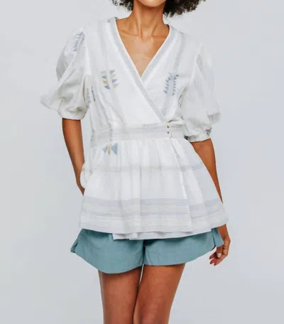 Shop Mirth Crossover Blouse In Jamdani In White