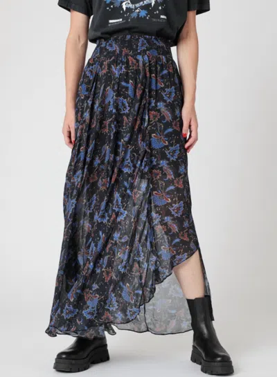 Shop Berenice Smocked Cut Long Skirt In Black/blue Floral In Red