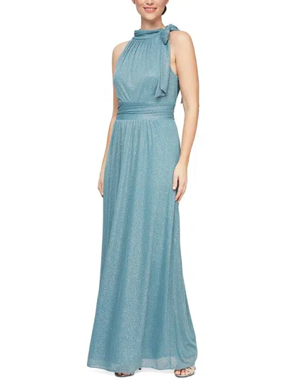 Shop Slny Womens Bow Long Evening Dress In Blue
