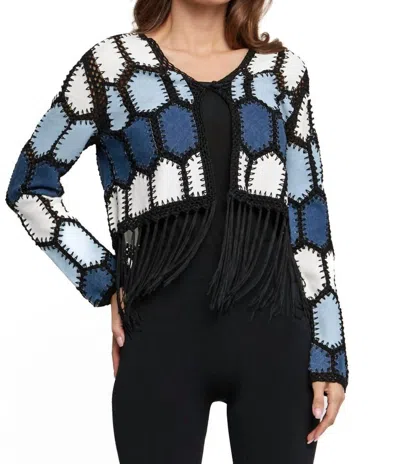 Shop Adore Faux Suede Patchwork Crochet Fringe Jacket In Denim/white In Black