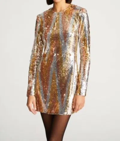 Shop Halston Heritage Maude Dress In Chevron Sequin In Gold Tonal