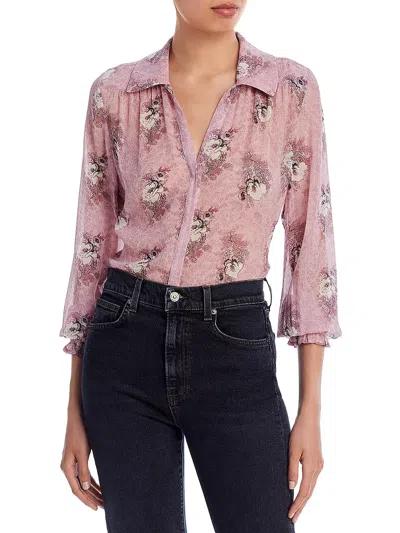 Shop Paige Womens 100% Silk Floral Print Button-down Top In Pink