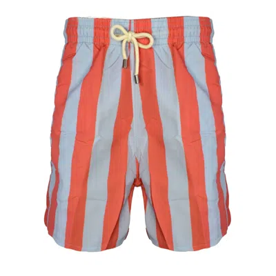 Shop Solid & Striped Men The Classic Drawstrings Swim Shorts Trunks In Coral Ash Blue In Pink