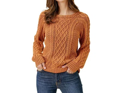 Shop Mystree Stella Washed Cable Sweater Top In Pumpkin In Brown