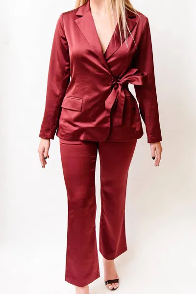 Shop Greylin Glenda Satin Trouser In Burgundy In Red