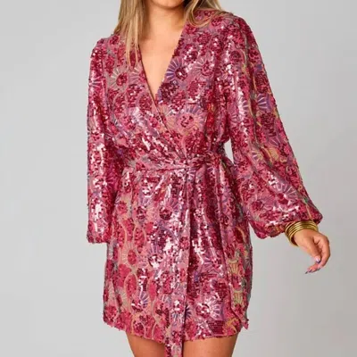 Shop Buddylove Adeline Sequin Wrap Dress In Strawberry In Pink