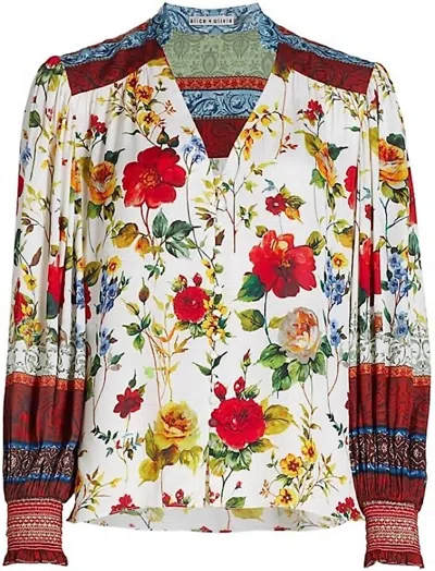 Shop Alice And Olivia Serena Blouse In Multi In Red