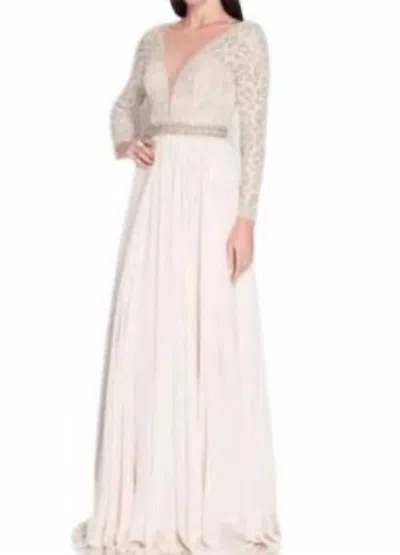 Shop Terani Couture Illusion Neckline All Over Lace Bodice Gown In Light Champagne In Beige