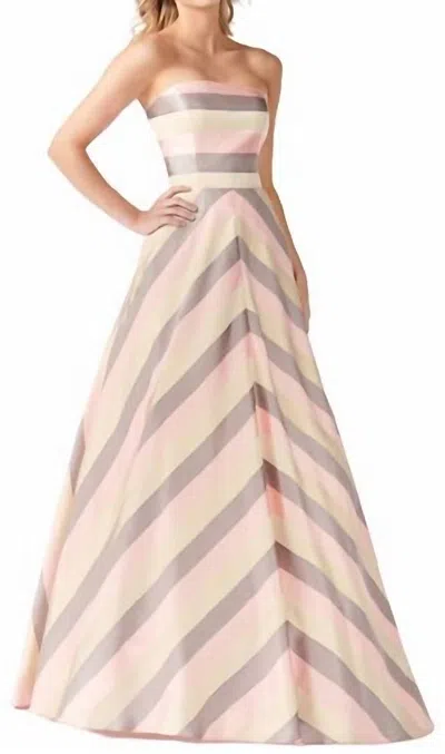 Colette By Mon Cheri Strapless Satin Ballgown In Pink Multi In Beige