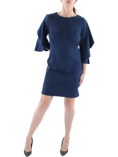 Shop Lauren Ralph Lauren Womens Ponte Ruffle Mini Dress In Blue