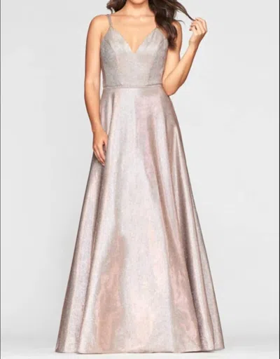 Shop Faviana Metallic Jersey Gown In Copper In Pink