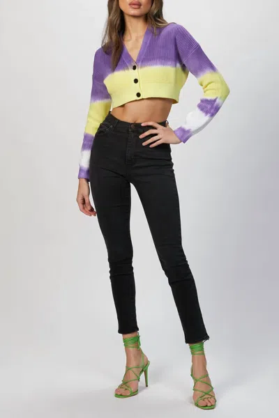 Shop Msgm Tie-dye Cropped Cardigan In Lilac In Yellow