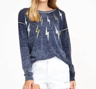 Shop Autumn Cashmere Lightening Bolt Sweater In Inked In Blue