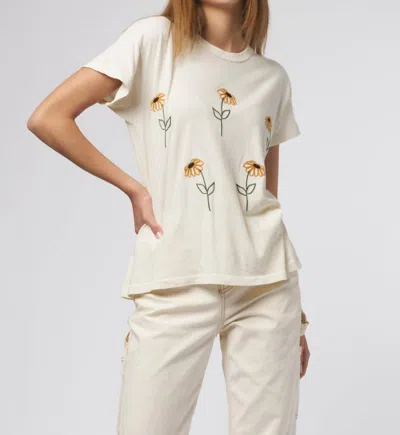 Shop The Great The Boxy Crew Weeping Daisy Embroidery Tee In White In Beige