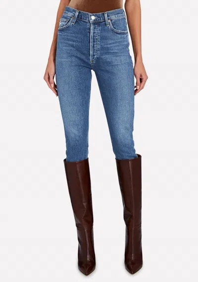Shop Agolde Nico High Rise Skinny Jeans In Betray In Blue
