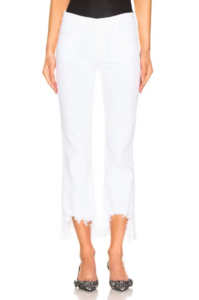 Mother The Insider High Rise Crop Step Fray Bootcut Jeans In Cream Puff In White