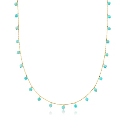 Shop Rs Pure By Ross-simons 3-3.5mm Turquoise Bead Station Necklace In 14kt Yellow Gold In Blue