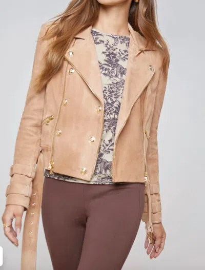 Shop L Agence Billie Belted Jacket In Capuccino Suede In Gold