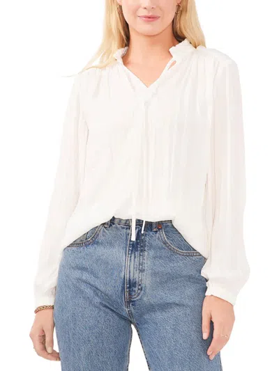 Shop Vince Camuto Womens Sheer Ruffle Split Neck Blouse In White