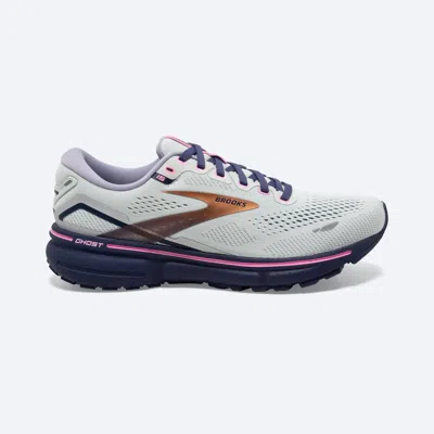 Shop Brooks Women's Ghost 15 Running Shoes - B/medium Width In Spa Blue/neo Pink/ Copper In White