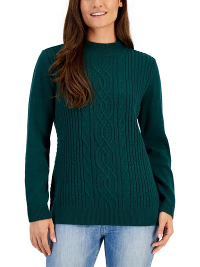 Shop Karen Scott Cable Knit Sweater Womens Cable Knit Crewneck Pullover Sweater In Green