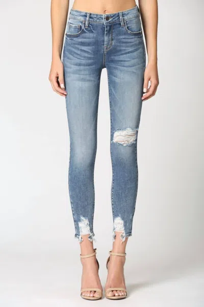 Shop Hidden Distressed Hem Skinny Jean In Medium Wash In Blue