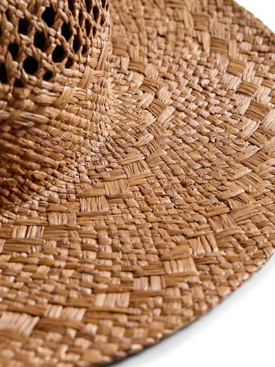 Faherty Raffia Mixed Stitch Fedora In Dark Brown