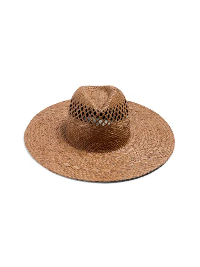 Faherty Raffia Mixed Stitch Fedora In Dark Brown