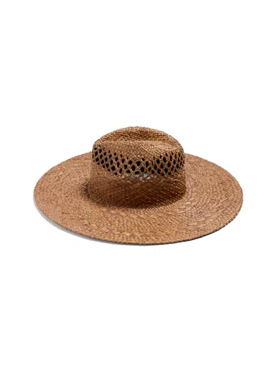 Faherty Raffia Mixed Stitch Fedora In Dark Brown