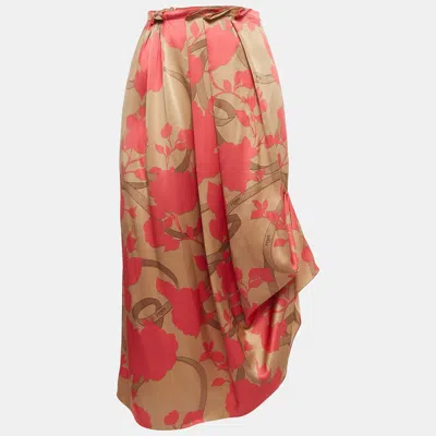 Pre-owned Fendi Pink Floral Print Silk Pleated Asymmetric Midi Skirt Xs