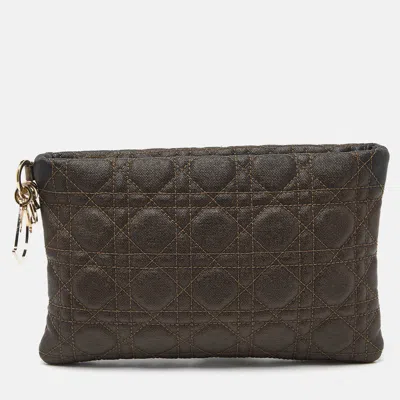 Pre-owned Dior Metallic Cannage Coated Canvas Panarea Clutch