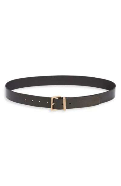 Shop Allsaints 38mm Leather Belt In Black / Warm Brass