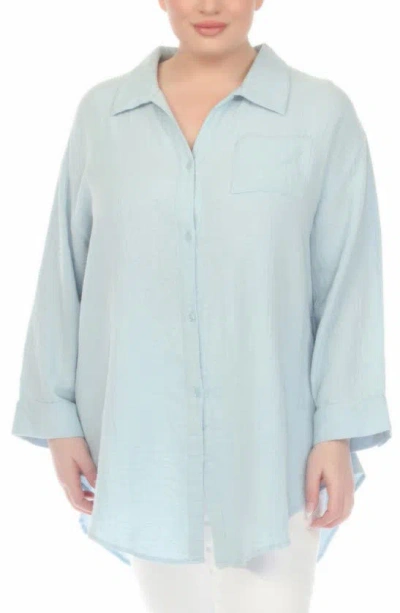Shop Boho Me Gauze Button-up Shirt In Blue