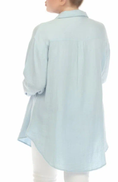 Shop Boho Me Gauze Button-up Shirt In Blue