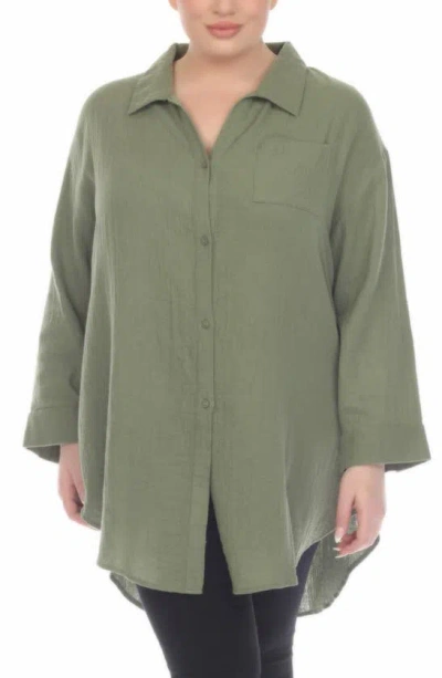 Shop Boho Me Gauze Button-up Shirt In Olive