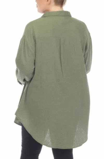 Shop Boho Me Gauze Button-up Shirt In Olive