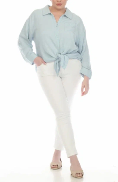 Shop Boho Me Gauze Button-up Shirt In Blue