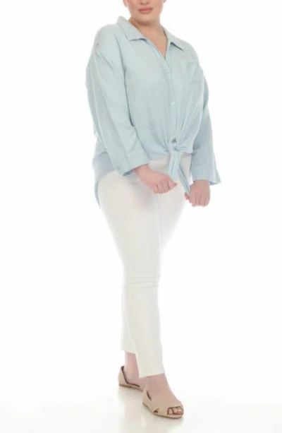 Shop Boho Me Gauze Button-up Shirt In Blue